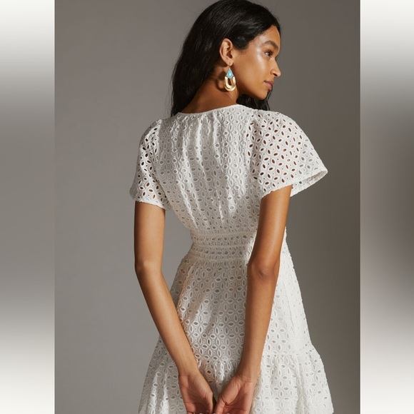 🍀🔥Anthropologie - White Eyelet Somerset Mini Dress - 1X - Picture 2 of 8